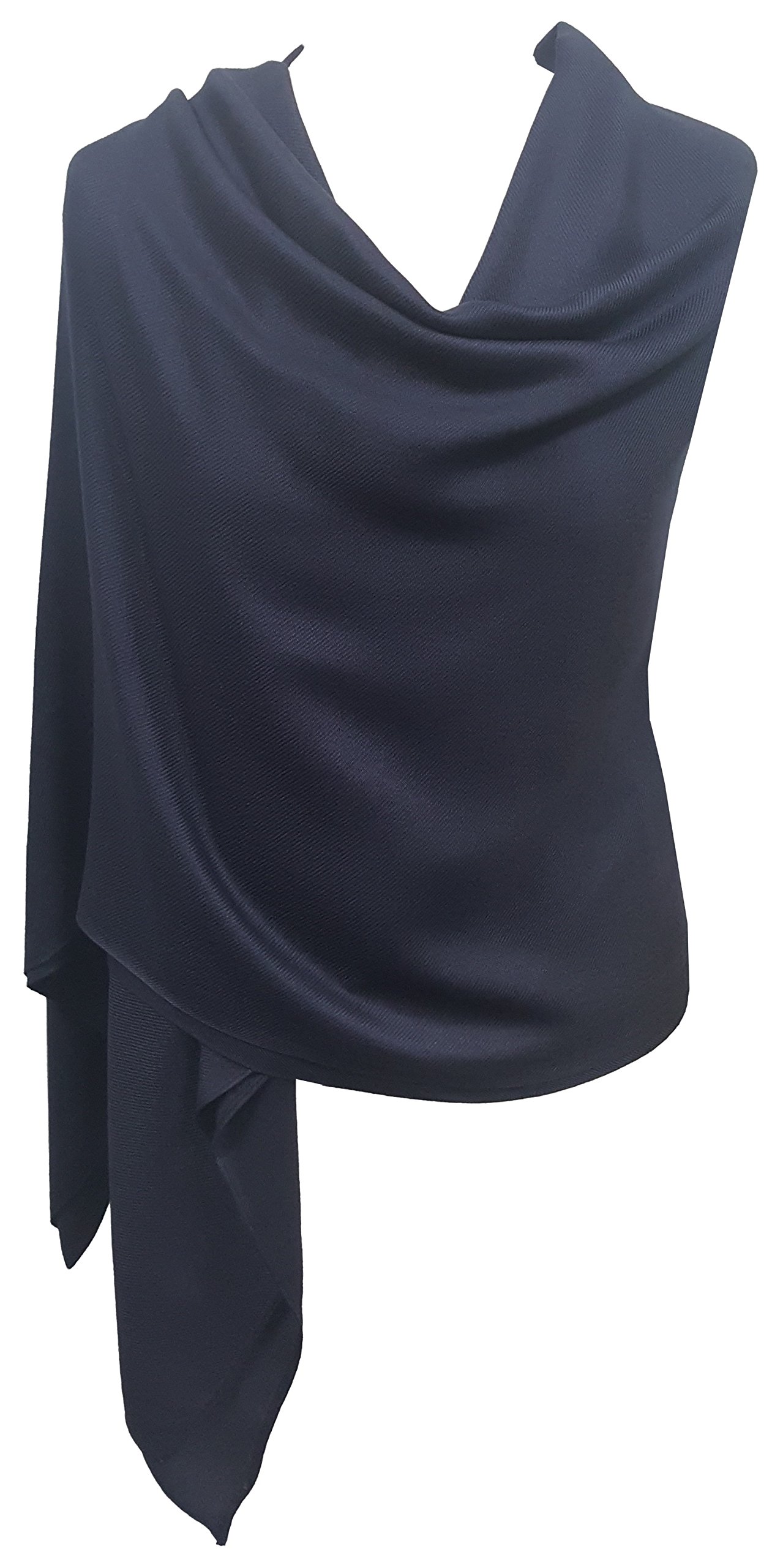 World of Shawls Pashmina To Go Unisex Plain Pashmina Scarf Shawl Stole Wrap 100% Viscose (Navy)