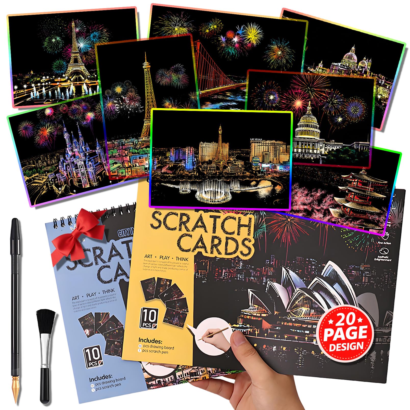 20 Page Scratch Art Book for Adults & Teens: Cityscape Engraving Kit with Travel Landmarks | Stress Relief, Mindfulness & Home Dcor Craft Activity | Creative Gift for Artists (Colorful City Series)