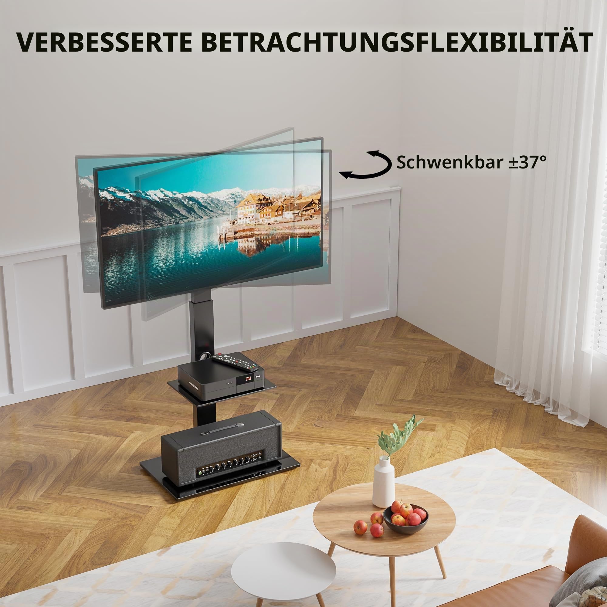 BONTEC TV Ständer für 30-70 Zoll Fernseher, 2 Glasablagen, bis zu 40 kg