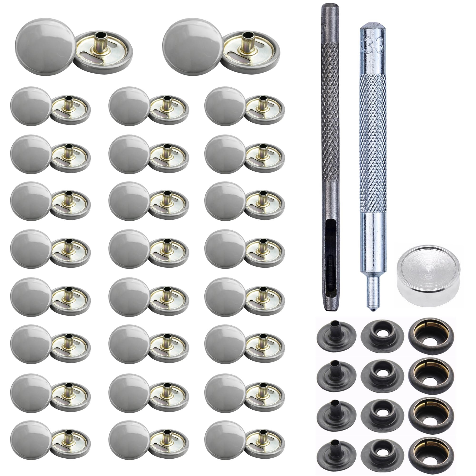 Trimming Shop 15mm Botones a Presión 4 Parte, Durable y Ligero Metal Cierres con Mano Fijación Herramienta para Jeans, Cuero, Tiras Costura Proyectos, Ropa Reparación - Gris Claro, 500pcs