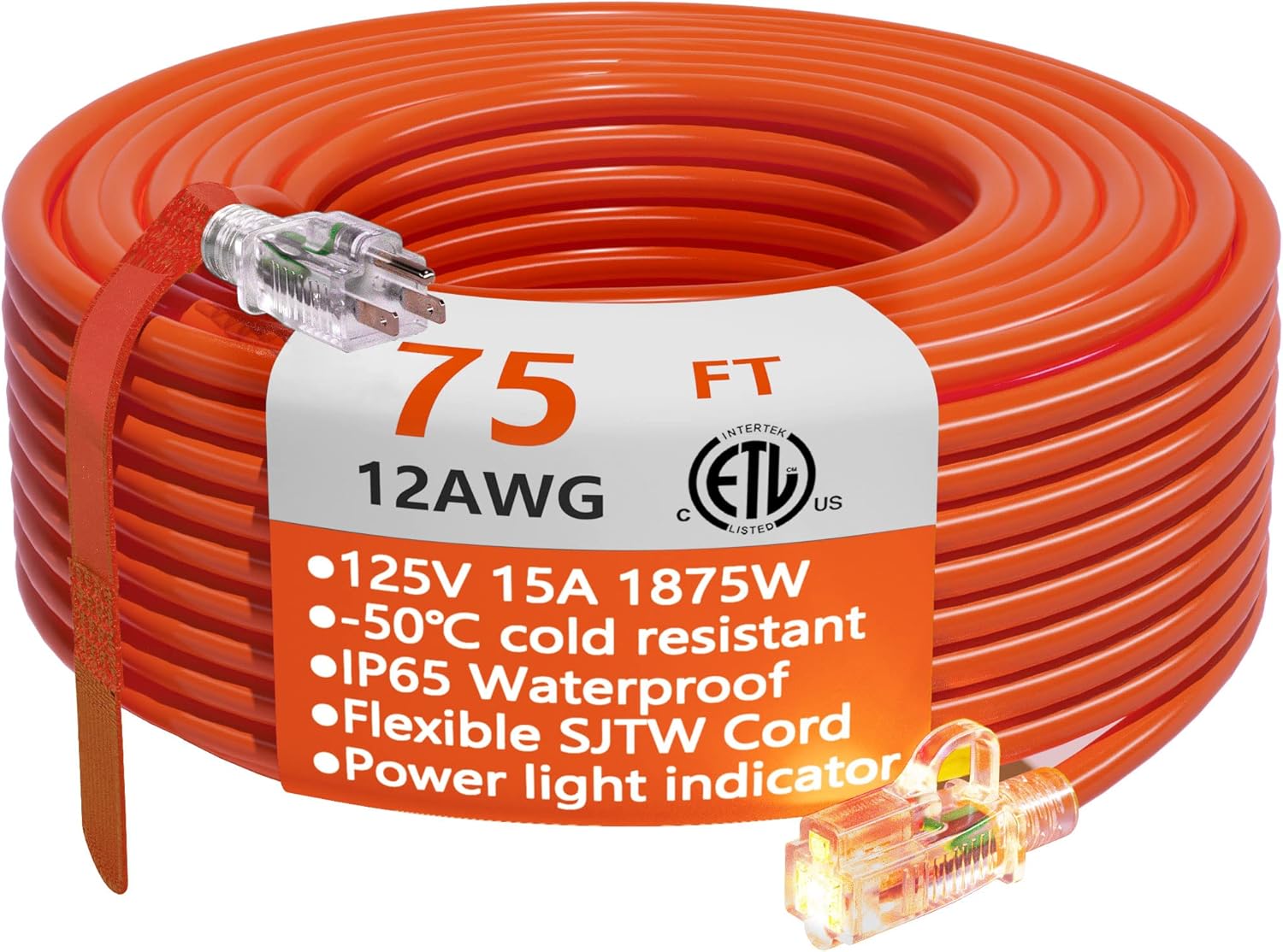 HUANCHAIN 12/3 Gauge Heavy Duty Outdoor Extension Cord 75