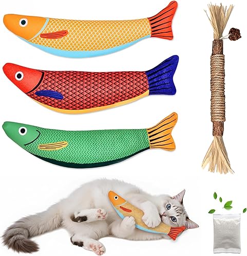Juguetes de hierba gatera Saury Fish, Cat & Kitten Chew Kicker Juguetes interactivos arrugados para gatos adultos aburridos en interiores y gatitos,
