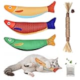 Catnip Toys Saury Fish, Cat & Kitten Chew Kicker Interactive Crinkle Toys for Bored Indoor Adult Cats & Kitten, Cat Gifts Teething Toys Soft and Durable for All Breeds