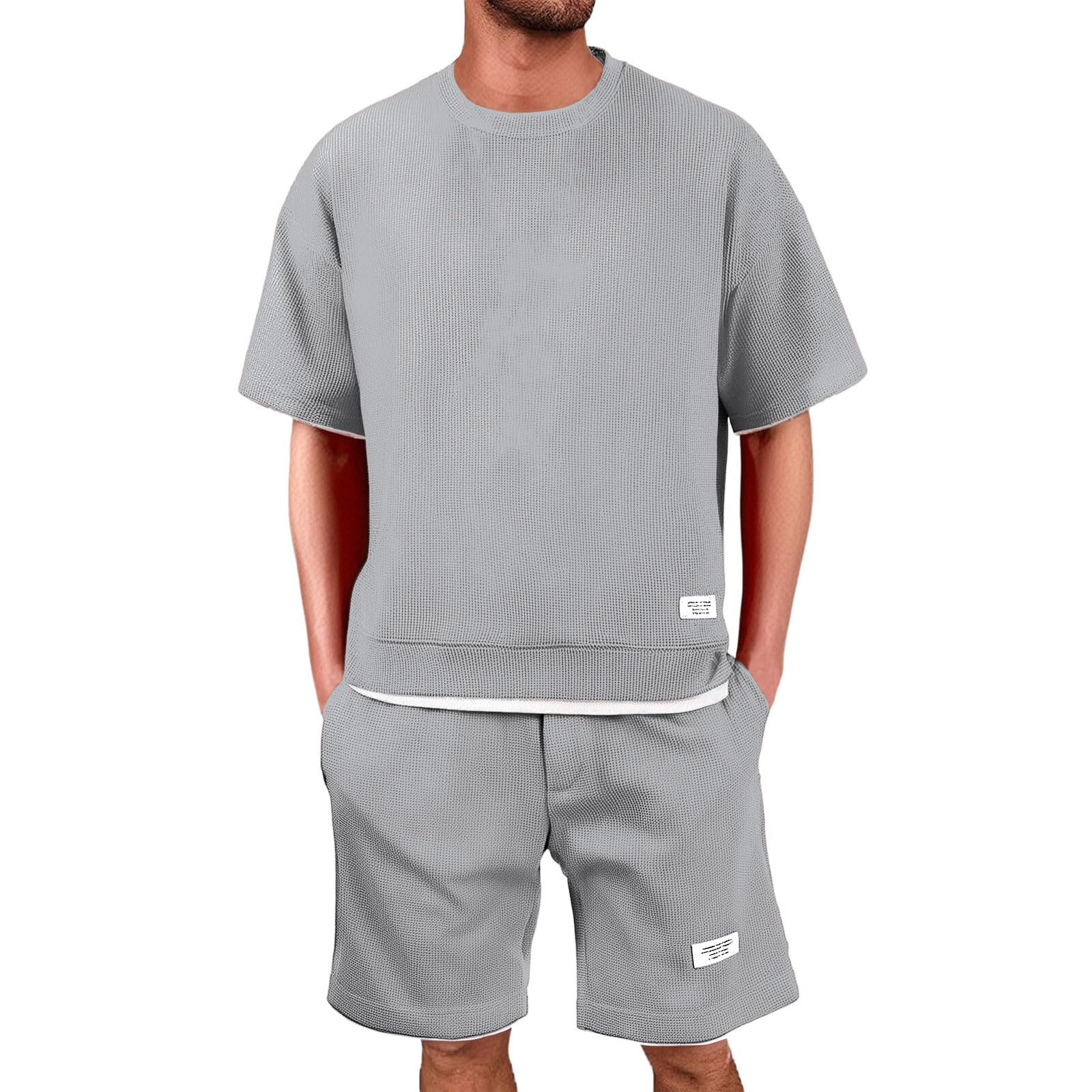 Chándal para Hombre Conjunto de Chándal Camiseta + Pantalones Cortos Traje de Verano de 2 Piezas de dos Piezas Deportivo Cómodo Transpirable Traje de Playa de Verano 2025