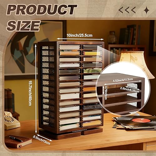 Miniatura 2 de Ripeng Soporte de cinta de casete giratorio para almacenamiento de casetes en torre de CD de 360 grados, estante de almacenamiento de almohadillas