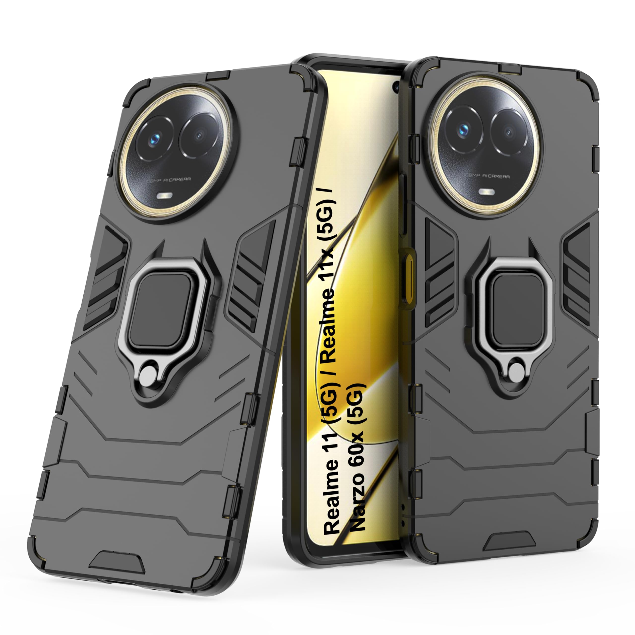 CEDO Rugged Realme 11 / Realme 11x / Narzo 60x (5G) Defender Case | Rotating Ring Holder & Kickstand in-Built | Military Grade Armor | Bumper Back Cover (Black) (B0CMD8GMWV) Amazon Price History, Amazon Price Tracker