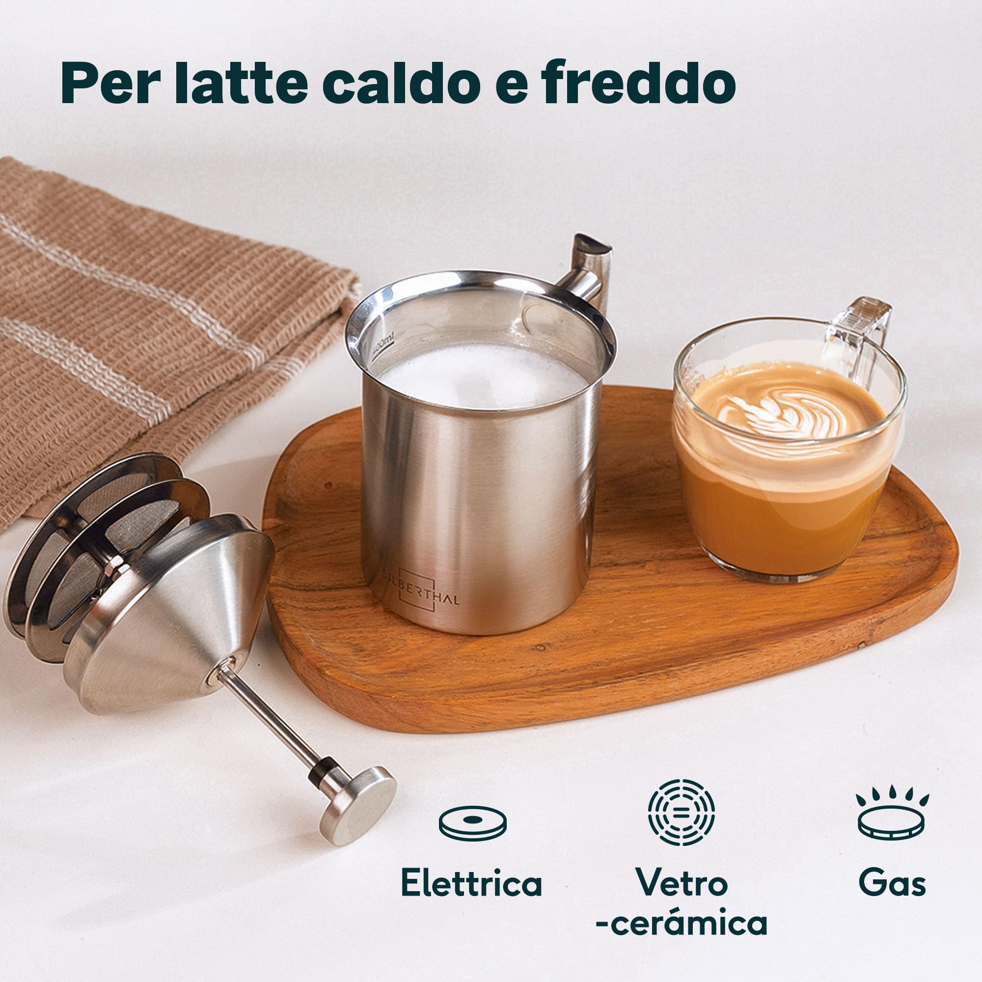 SILBERTHAL Set moka 300 ml e montalatte manuale - Moka per induzione e gas - Acciaio inox
