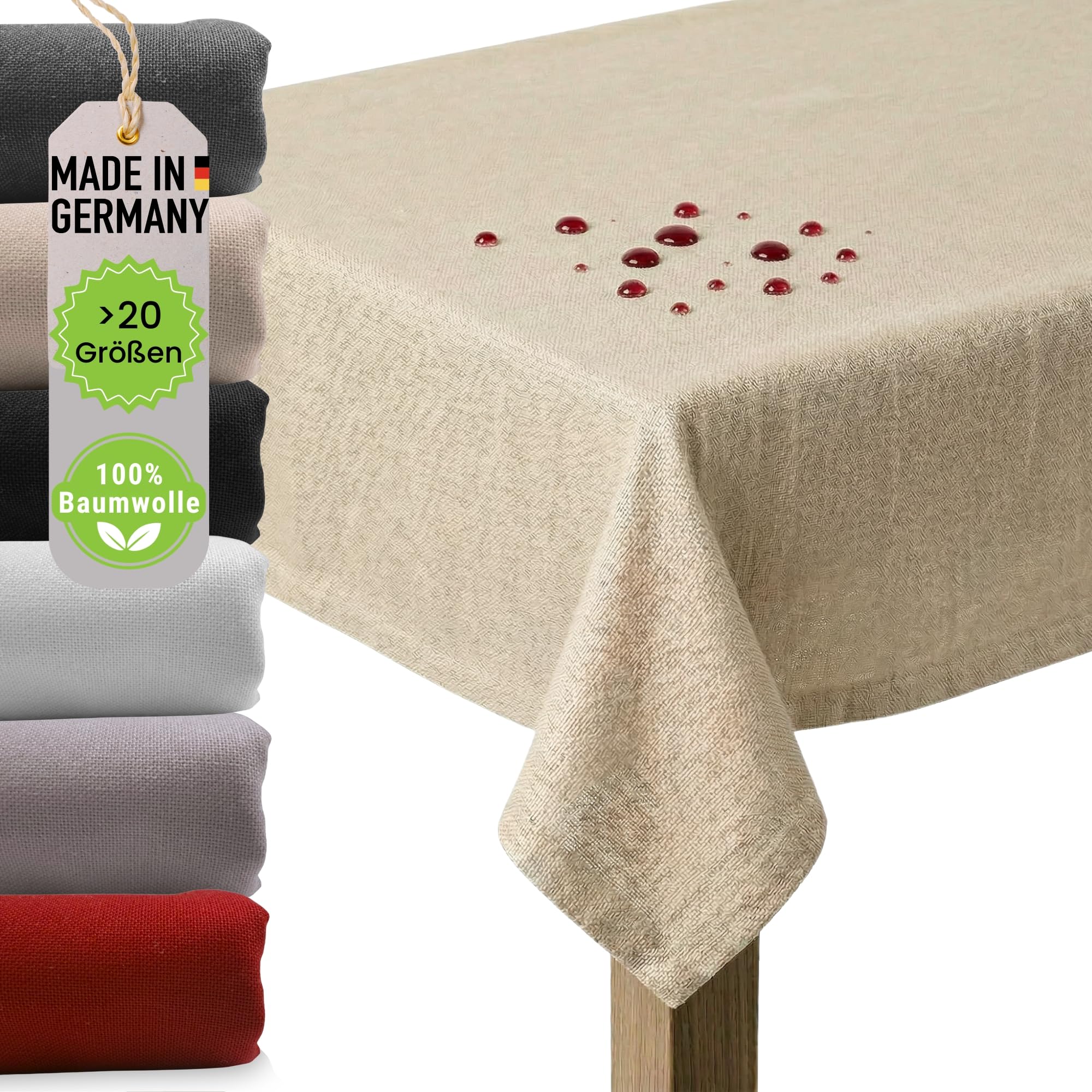 chambry Premium Tischdecke abwaschbar 100% Baumwolle - Handarbeit Made in Germany - robuste hochwertige Tischwäsche - beschichtet wasserabweisend mit Fleckschutz - Natur 120 cm x 180 cm