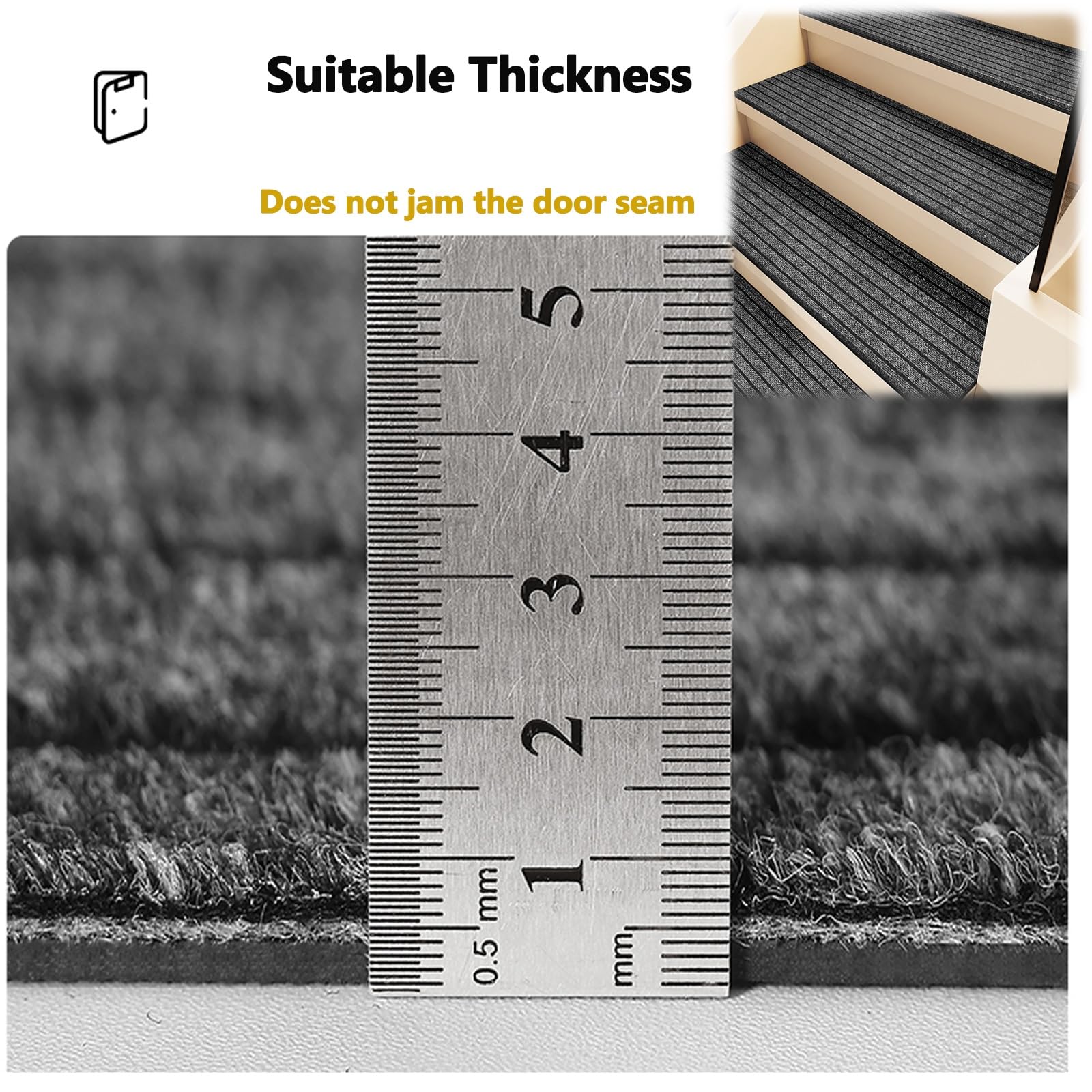 Peldaños antideslizantes de goma gris, 26 x 90 cm, ideal para uso en interiores, seguro para escalones de casa, antideslizante, fácil instalación