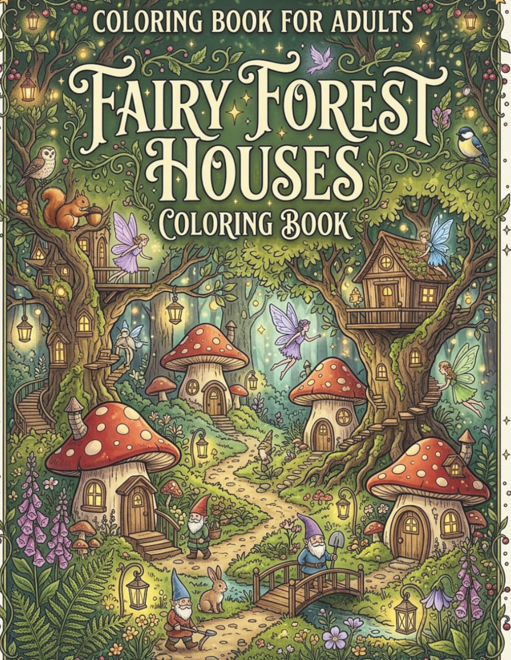 Fairy Forest Houses Coloring Book: Mushroom Homes, Treehouses, Gnomes, Fairies and Woodland Magic