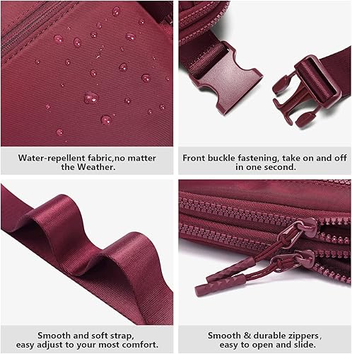 Miniatura 4 de WESTBRONCO Riñoneras para mujeres y hombres, bolsa de cinturón con 4 bolsillos con cremallera, cintura de moda, bolsas cruzadas ligeras con correa