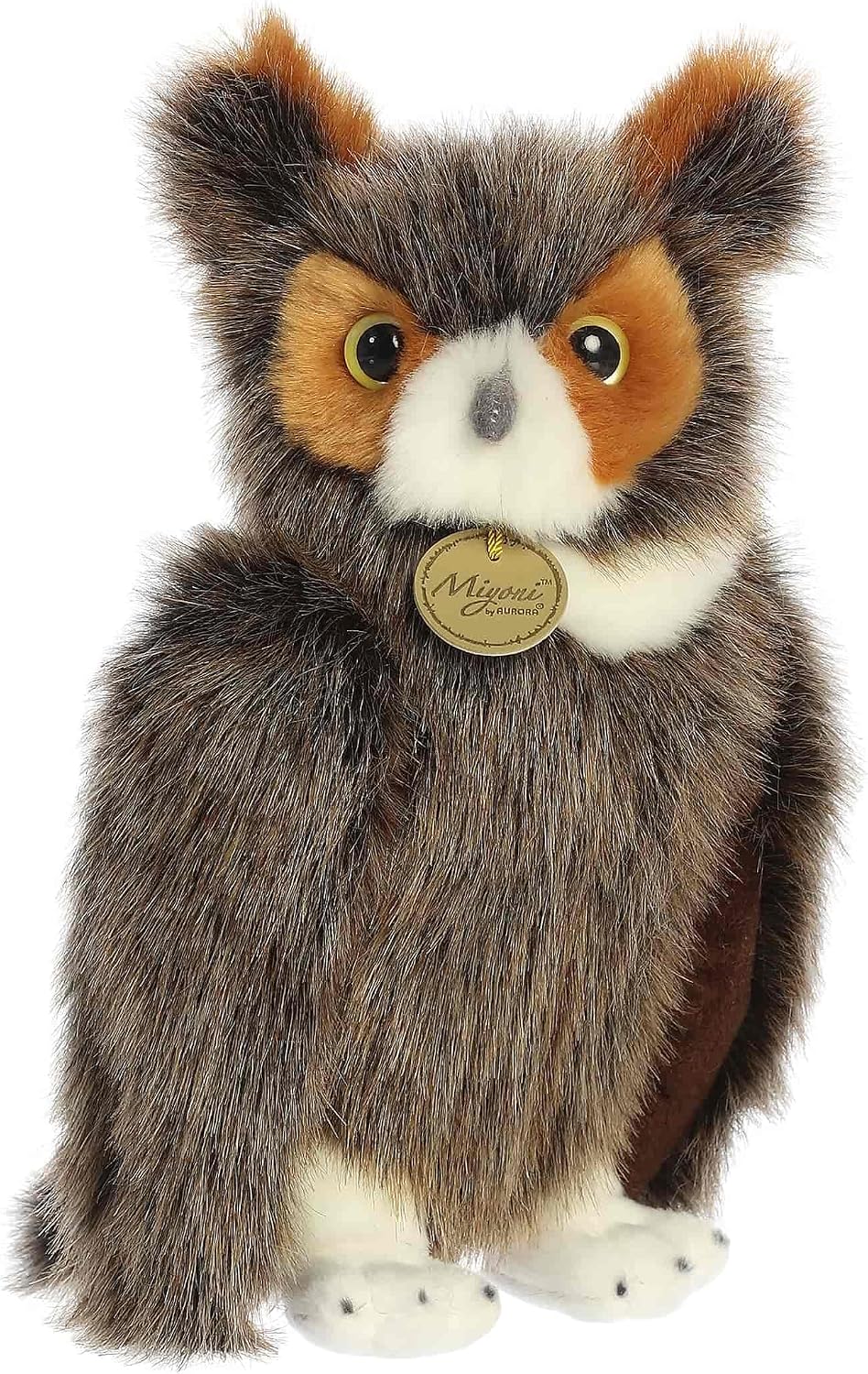 Aurora® Realistic Miyoni® Great Horned Owl Stuffed Animal - Lifelike Details Make a Cherished Companion - Perfect for Decorating Bedrooms or Classrooms - Gray 9 Inches