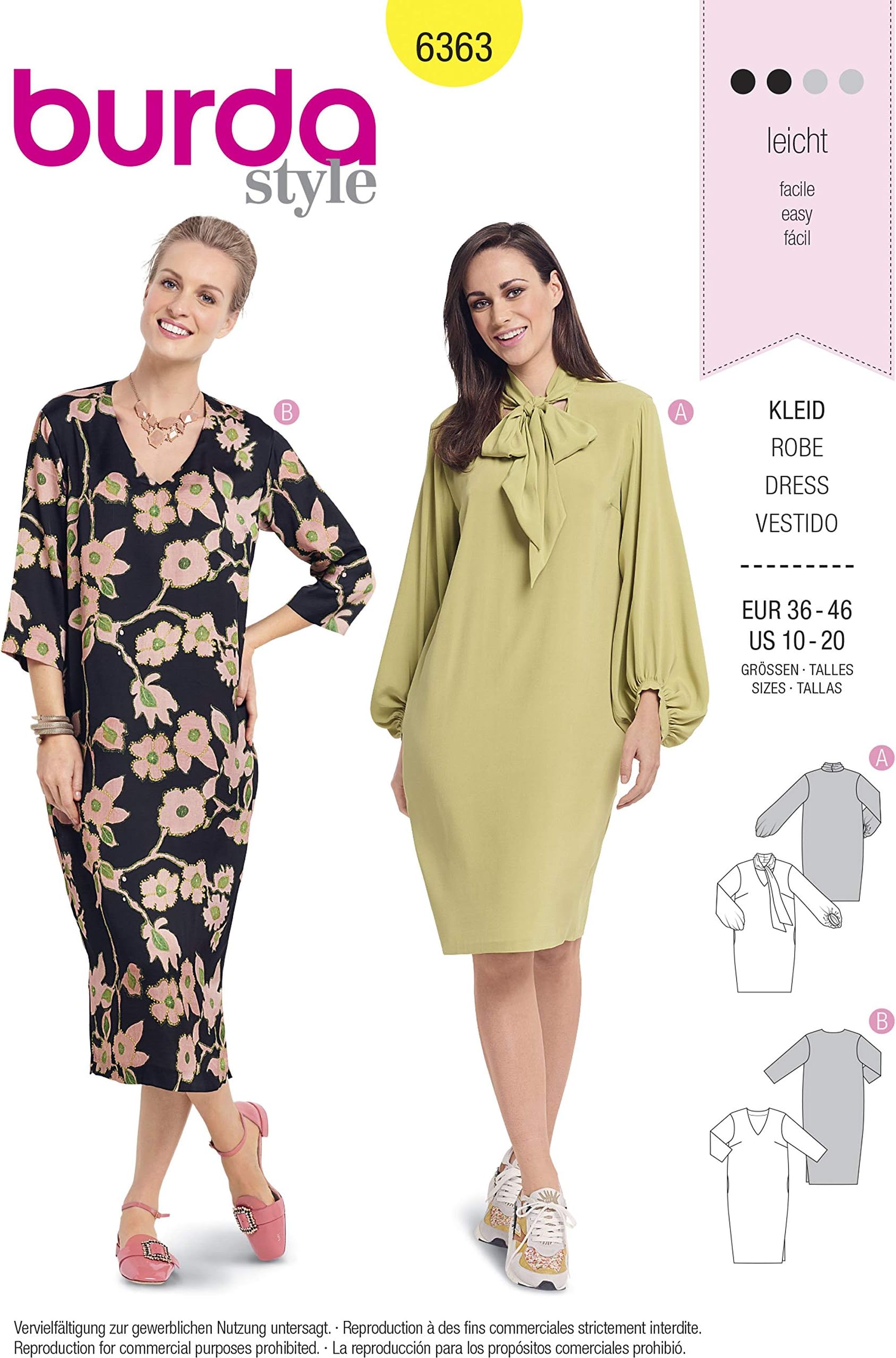 Burda Style Sewing Pattern B6363 - Misses' Dresses, A(10-12-14-16-18-20)