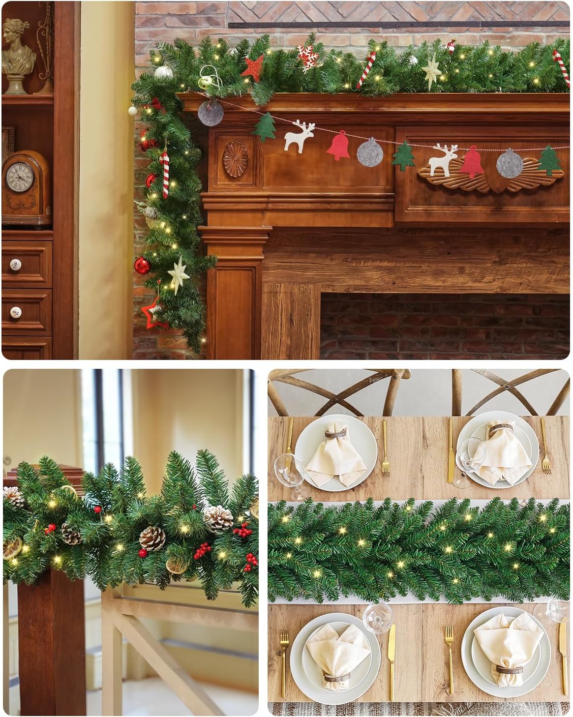 9ft Christmas Garland with LED Lights Battery Operated, Prelit Xmas Garland for Mantle, Fireplace, Stairs Railing, Artificial Christmas Garland Indoor and Outdoor Decorations - Image 6