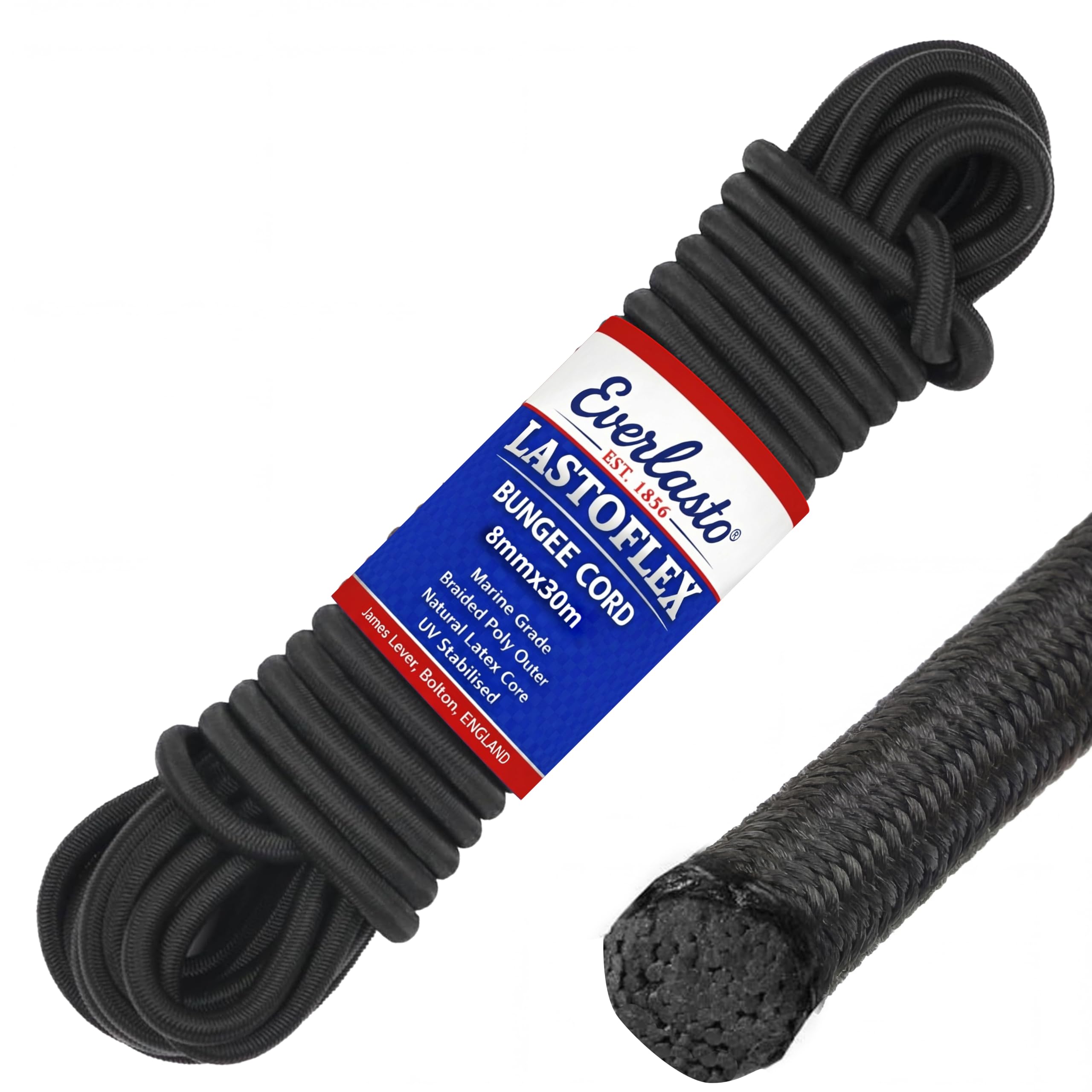 Everlasto Black 'Lastoflex' Elastic Bungee Cord Shock Cord Rope 8Mm X 30M