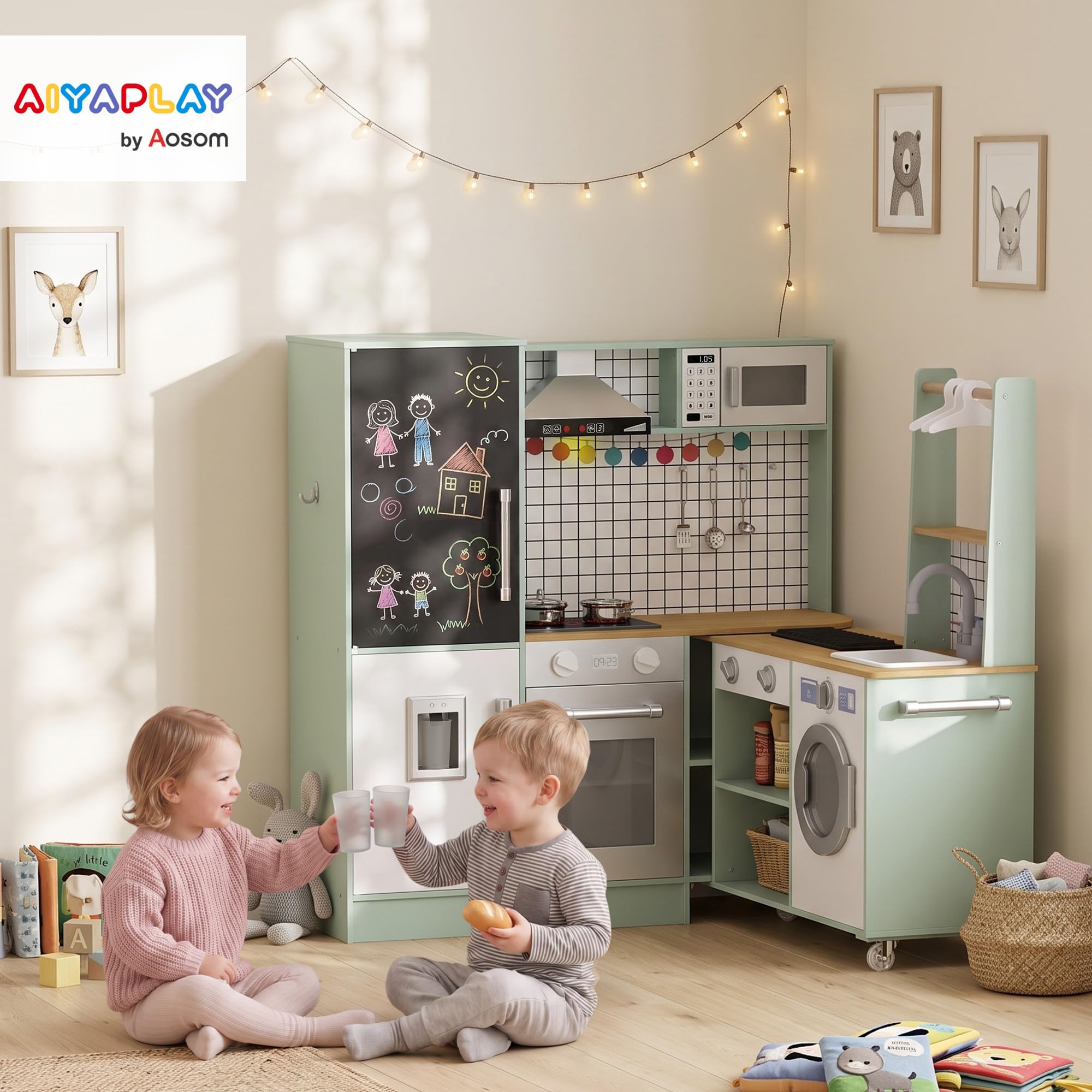 AIYAPLAY Cucina Giocattolo per Bambini Girevole 360° Verde Chiaro