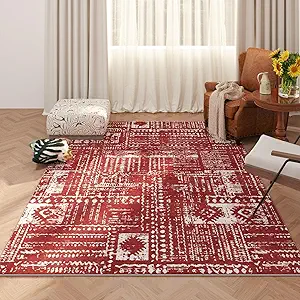 Living Room Rug 5x7 Rug Machine Washable Boho Area Rug Non Slip Moroccan Vintage Low Pile Large Rugs for Living Room, Bedroom, Farmhouse, Dining Room, Kids Playroom(Terracotta)