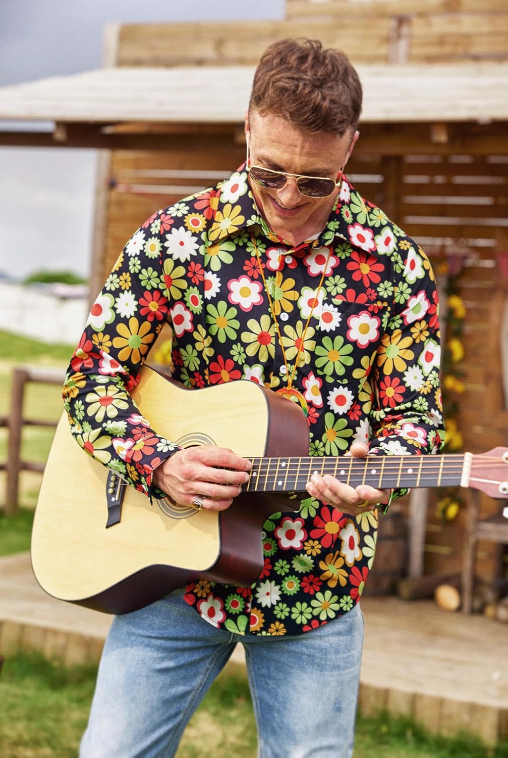 Mainfini Men's 70s Hippies Dress Shirt Floral Paisley Printed Long Sleeve Button Shirts (S-XXL) - Image 3