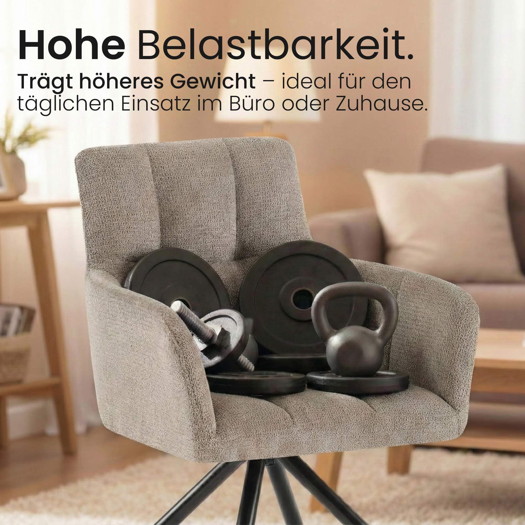 CLP Esszimmerstühle 2er Set, Sessel Jonah drehbar mit Armlehnen, Moderne Drehstühle mit Stoff für Wohnzimmer, bis 150 kg belastbar | Farbe Taupe