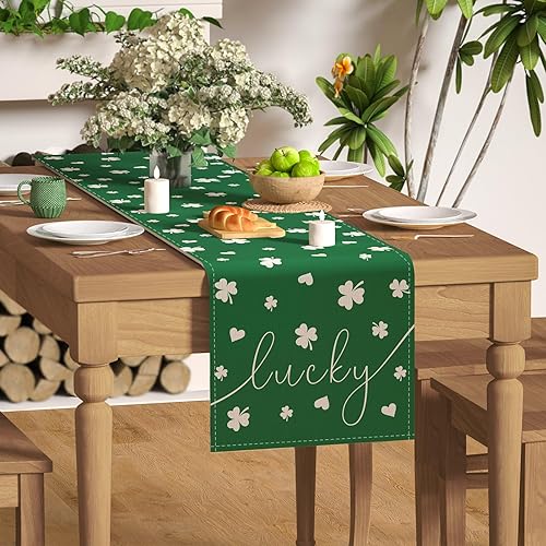 Miniatura 2 de Camino de mesa del día de San Patricio, camino de mesa de trébol de la suerte verde para cocina, comedor, decoración de primavera del día de San