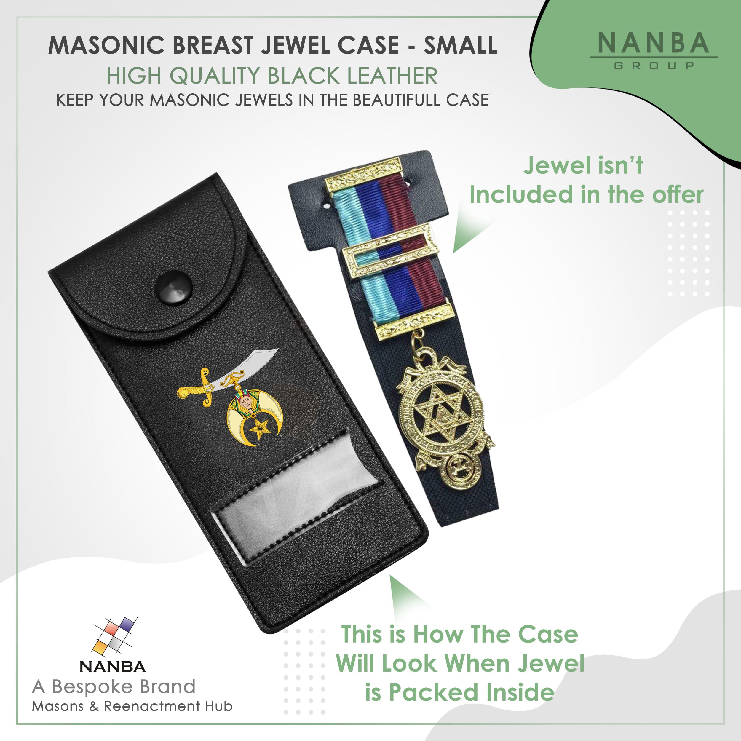 Masonic Regalia Pocket Jewel Holder Case Leather Carry Wallet with Soft Lining for Freemason Lodge Jewels, Pins & Badges - Shriner Emblem - Printed