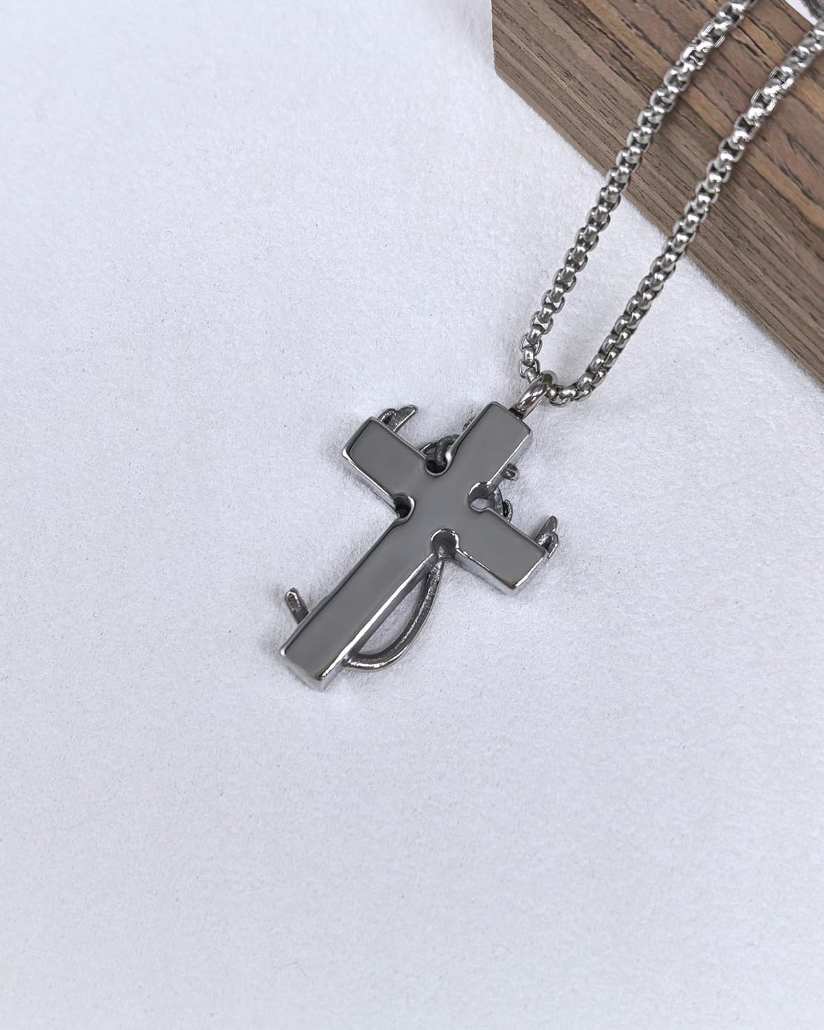 Cross Urn Necklace for Ashes Deer Antler Hook Cremation Jewelry Fishhook Memorial Keepsake Urn Pendant Ashes Holder for Women Men - Image 3