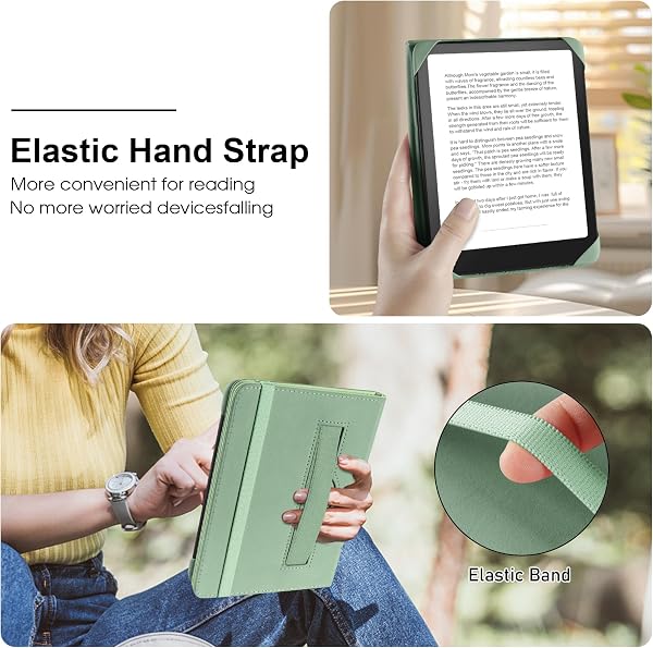 HoYiXi Universal Case for 6 inch Kindle eReader Compatible with Paperwhite(2025/2018)/PocketBook and Tolino/Kobo Clara HD,6" eReader Protective Case Cover Elastic rope,Green - 5