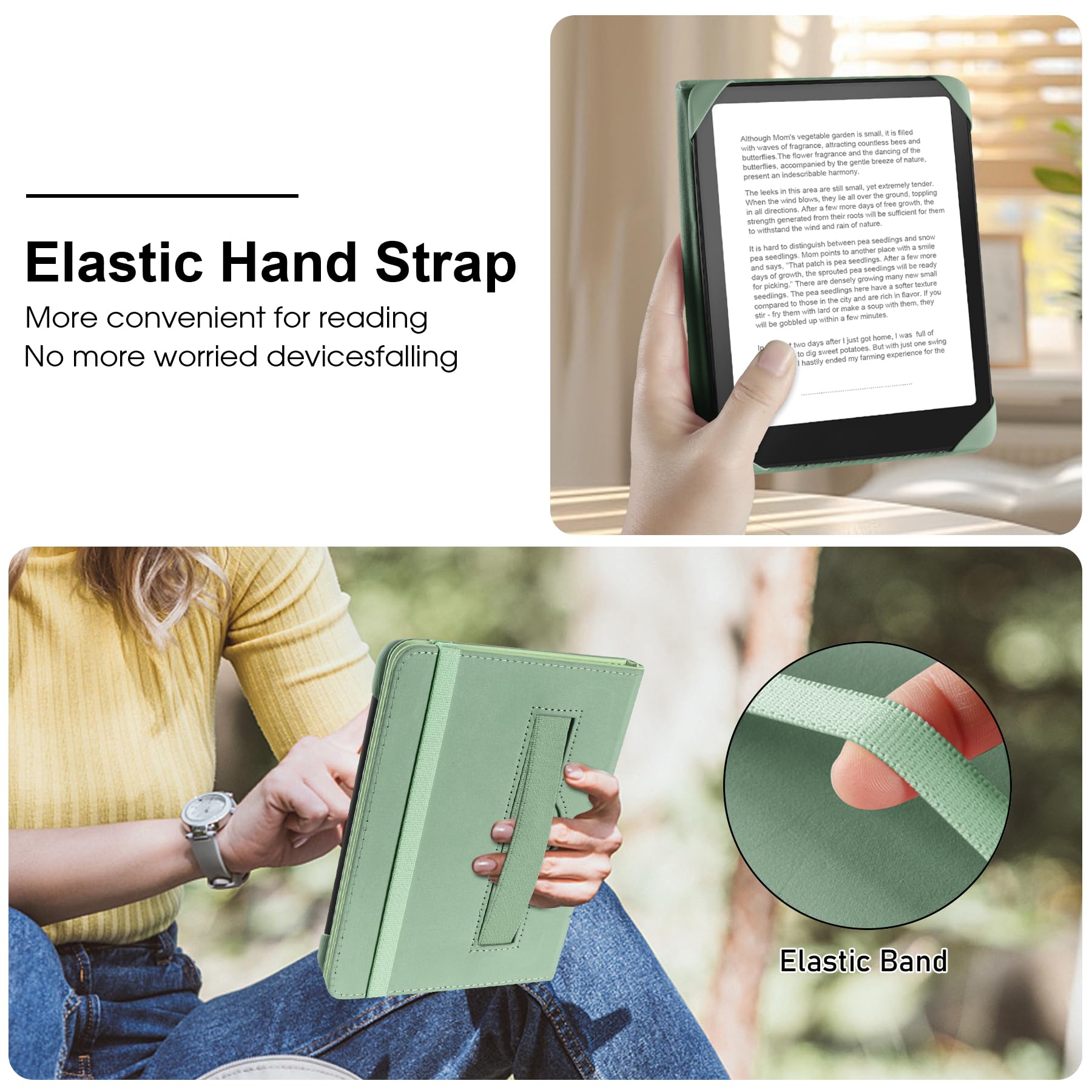 HoYiXi Universal Case for 6 inch Kindle eReader Compatible with Paperwhite(2025/2018)/PocketBook and Tolino/Kobo Clara HD,6" eReader Protective Case Cover Elastic rope,Green — view 5