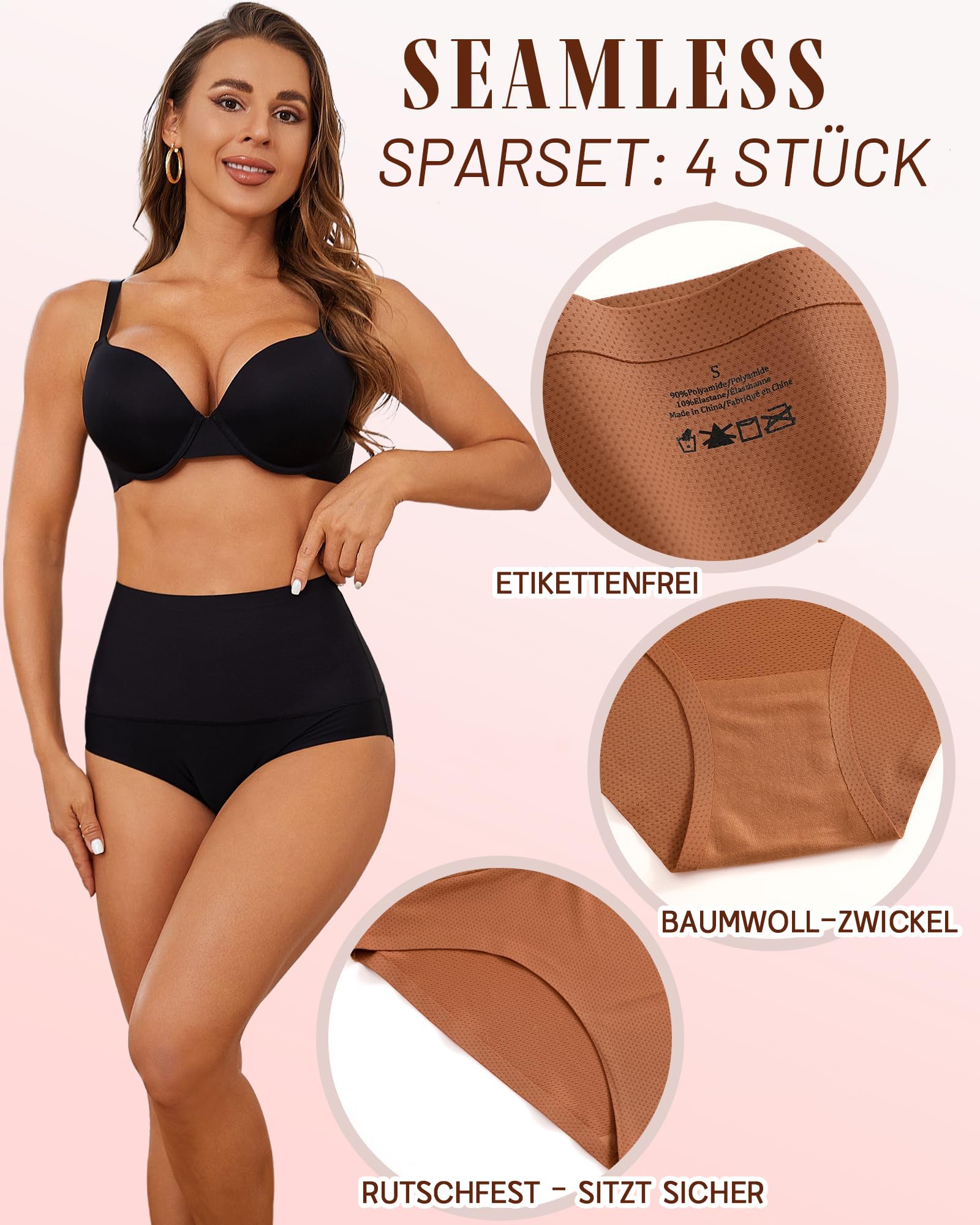 READY TO LOVE Unterhosen Damen Große Größen Seamless Slips Damen Hohe Taille Nahtlose Taillenslip High Waist Unterwäsche Frauen No Show Slip Pantys Atmungsaktiv Nahtlos Slips Mehrpack 4er Pack S-3XL