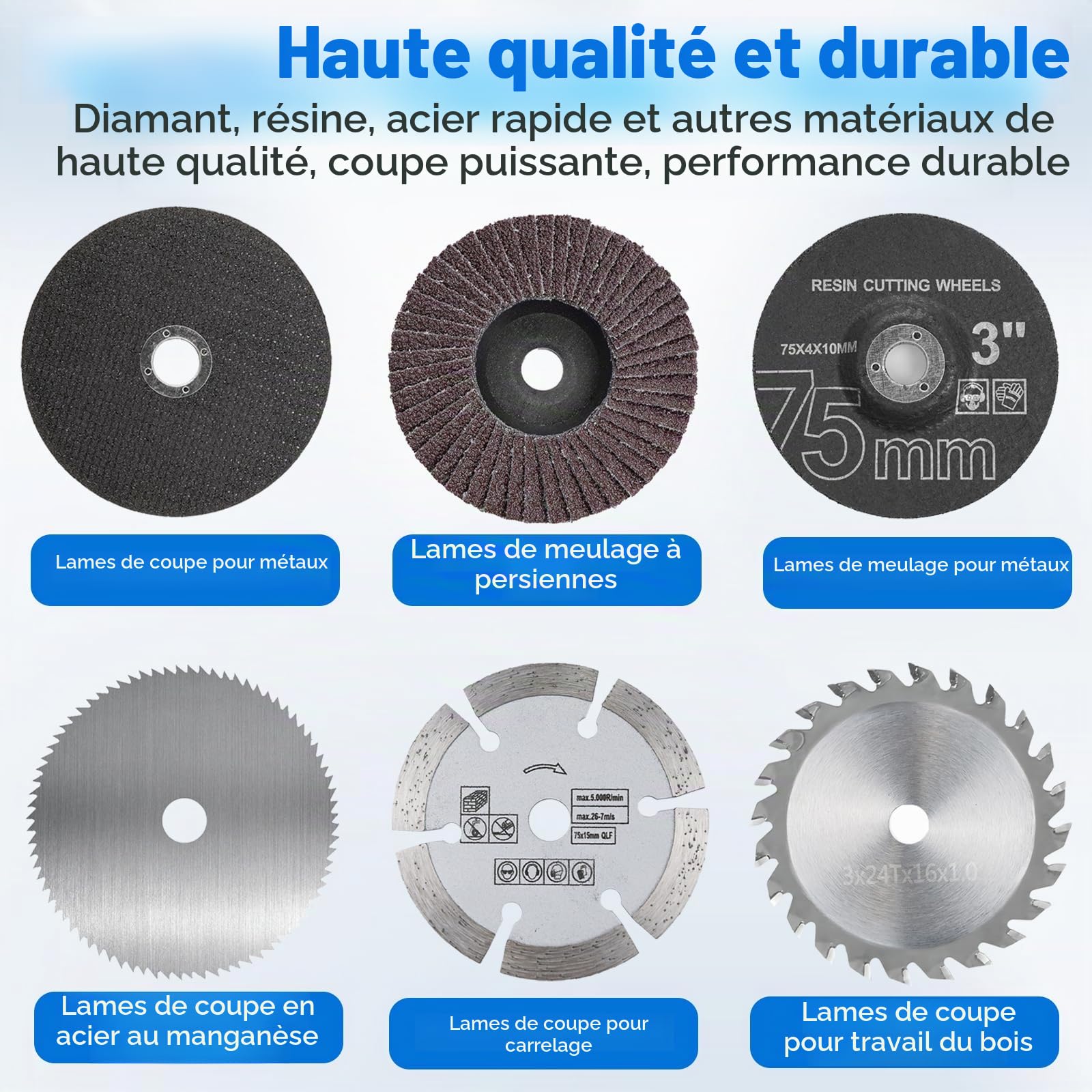 24 pièces Disques de Coupe 75mm pour Meuleuse Angulaire – Disques Abrasifs, Polissage, Meulage pour Métal, Bois, Plastique – Accessoires Meuleuse Angulaire, 10mm Bohrung