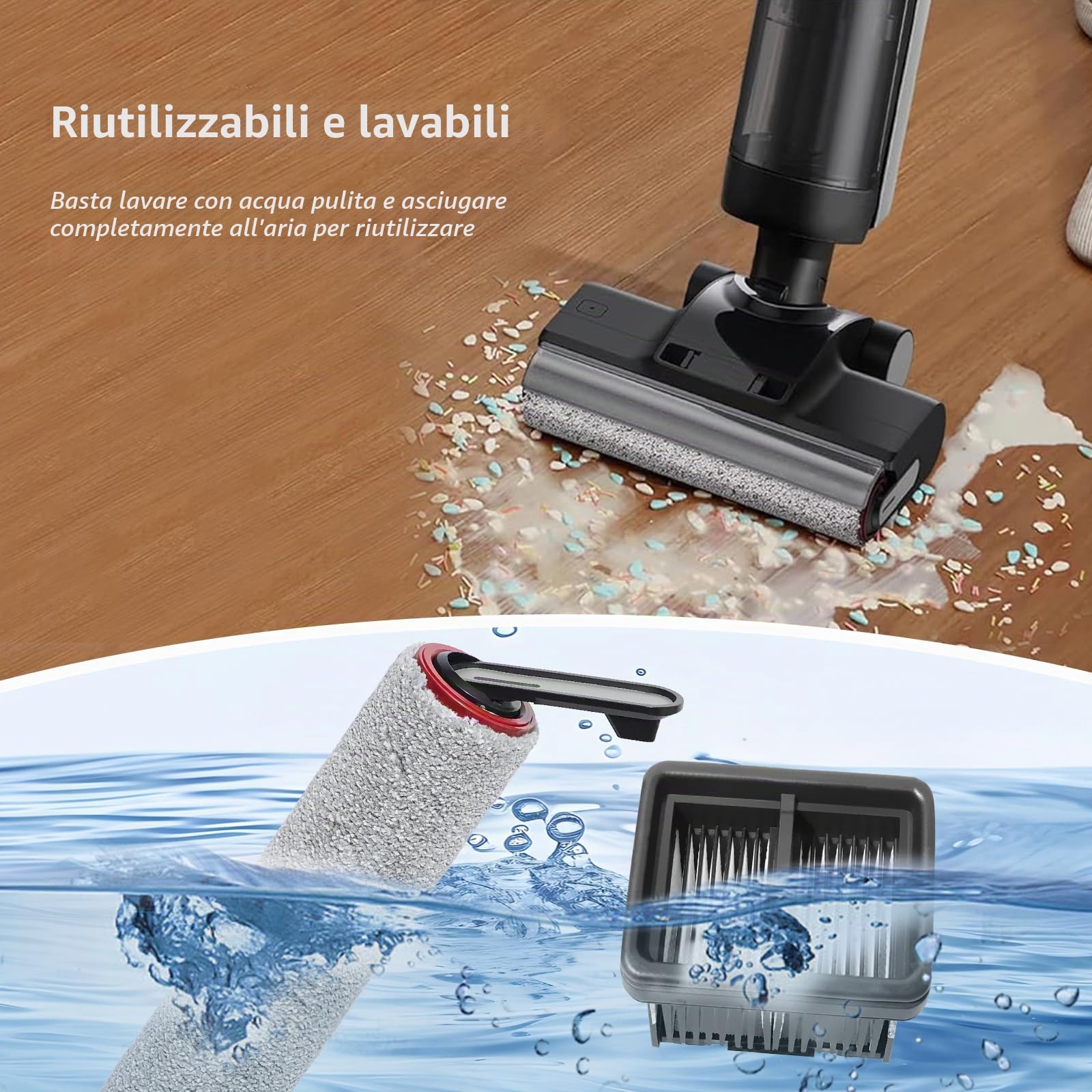 Ricambi per aspirapolvere per Dreame H15 Pro /H15 Mix /H12 Pro FlexReach/ H15 Pro FoamWash /H15S, set di accessori 2 rulli spazzola + 2 filtri + 1 spazzola di pulizia.