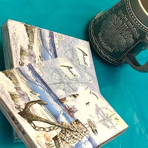 Miniatura 2 de Paquete de 20 servilletas de papel estampado de caballito de mar azul de 6.5 x 6.5 pulgadas, suministros para fiestas temáticas de playa