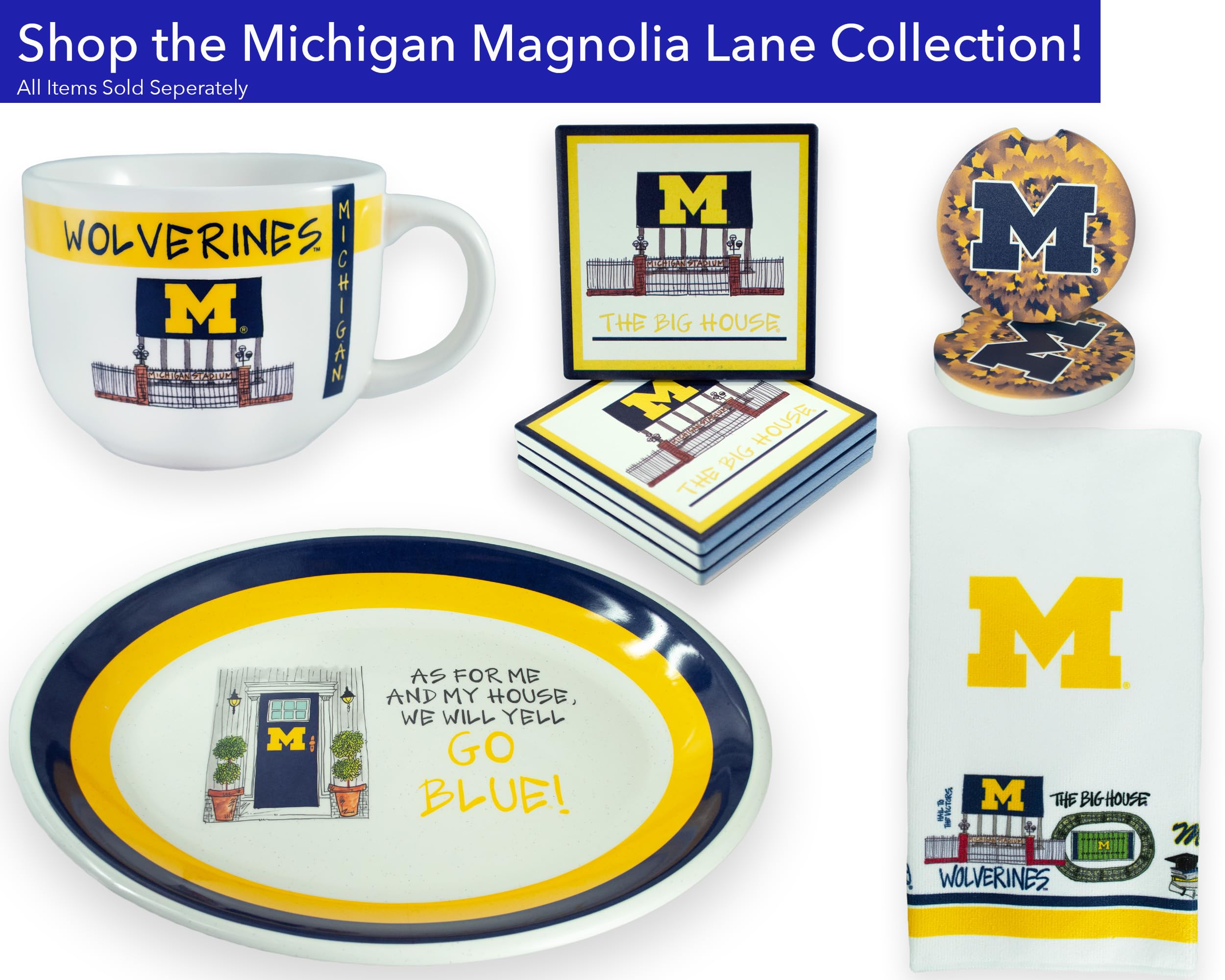 University of Michigan Set of 2 Car Coasters by Magnolia Lane - Removable Absorbent Ceramic Stone Coasters - Ideal Gift for Students, Alumni and Everyday Fan - Show Your Big 10 NCAA Team Spirit