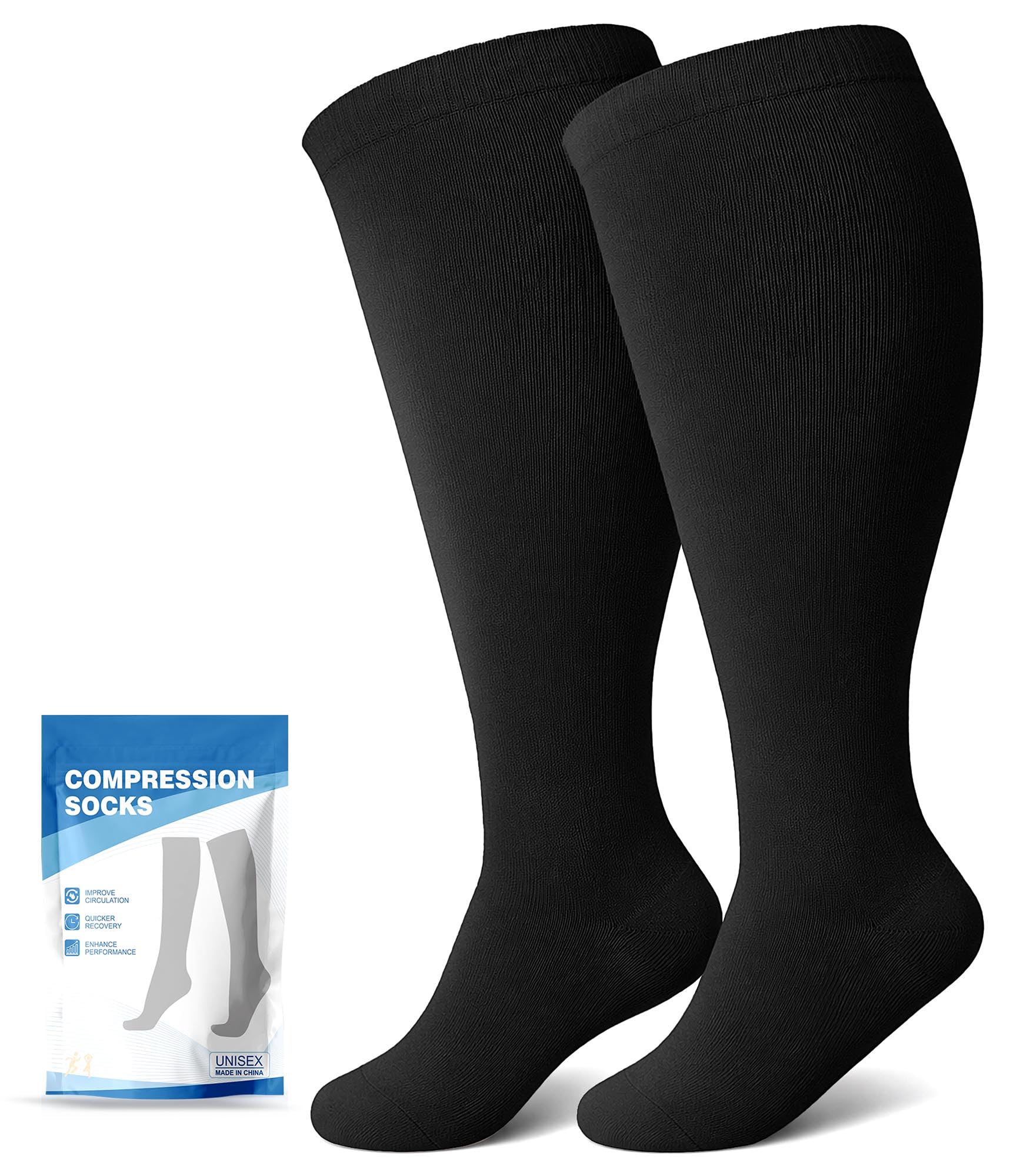 Plus Size Compression Socks: Wide Calf for Women Men 20-30 mmHg