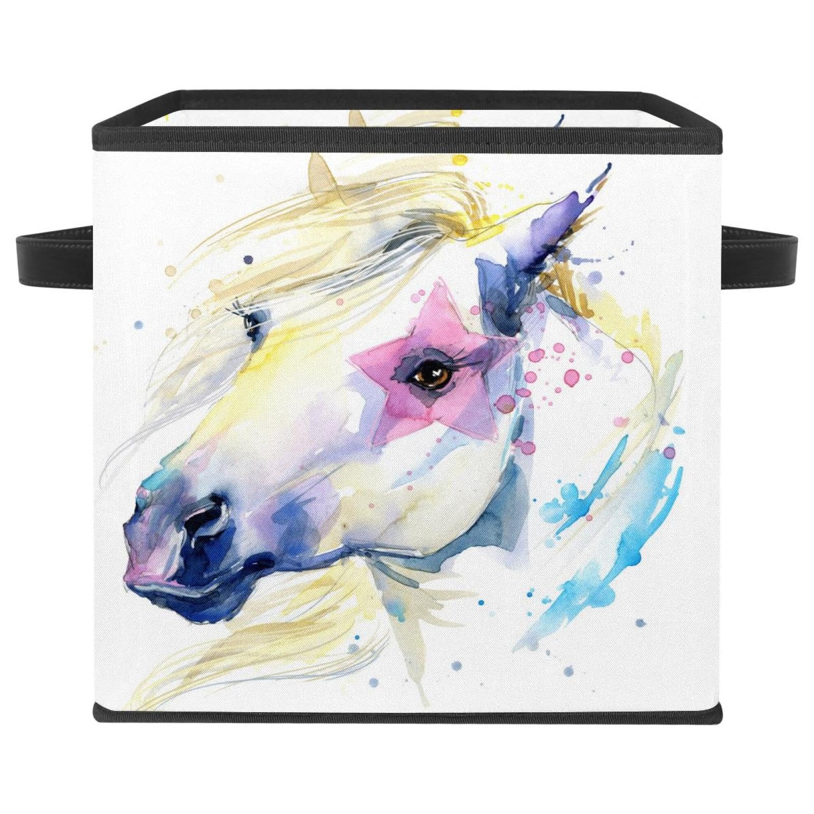 Boîte de rangement pliable motif cheval blanc en tissu pour placard et chambre