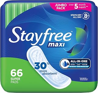 Stayfree Super Maxi Pads Heavy Flow Women - Maximum Leak Protection Overnight Day 66 Count