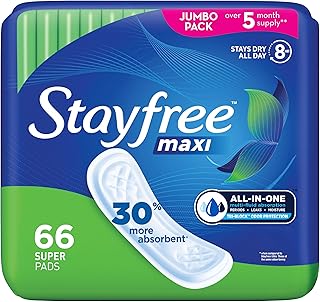Stayfree Maxi Super Long Pads For Women, Wingless, Reliable Protection and Absorbency of Feminine Periods, 66ct