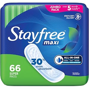 Stayfree Maxi Super Long Pads For Women, Wingless, Reliable Protection and Absorbency of Feminine Periods, 66ct