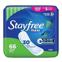 Stayfree Maxi Pads for Women Super - 66 Count
