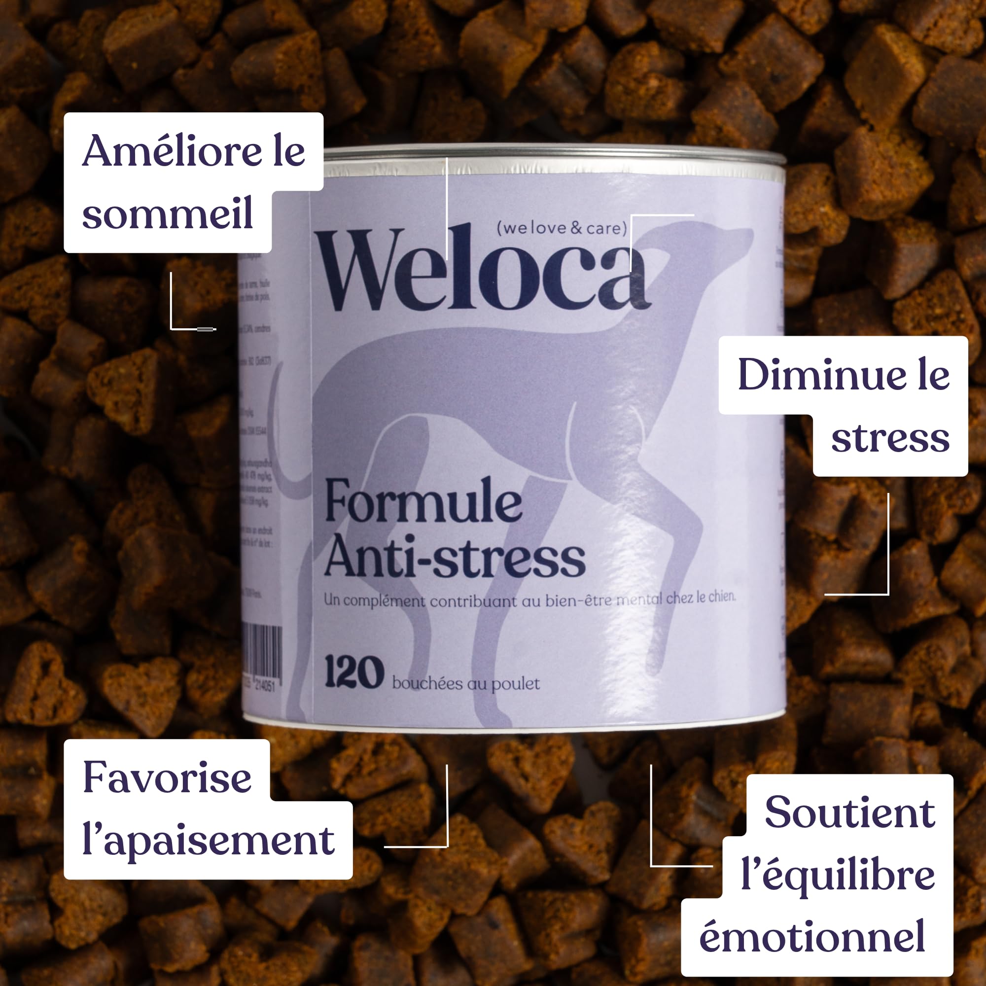 Anti-stress chien - 13 Actifs puissants naturels - Calmant pour chiens stressés, anxieux, réactifs, chiens hyperactifs - 120 compléments apaisants - Complément alimentaire chien - Nouvelle formule