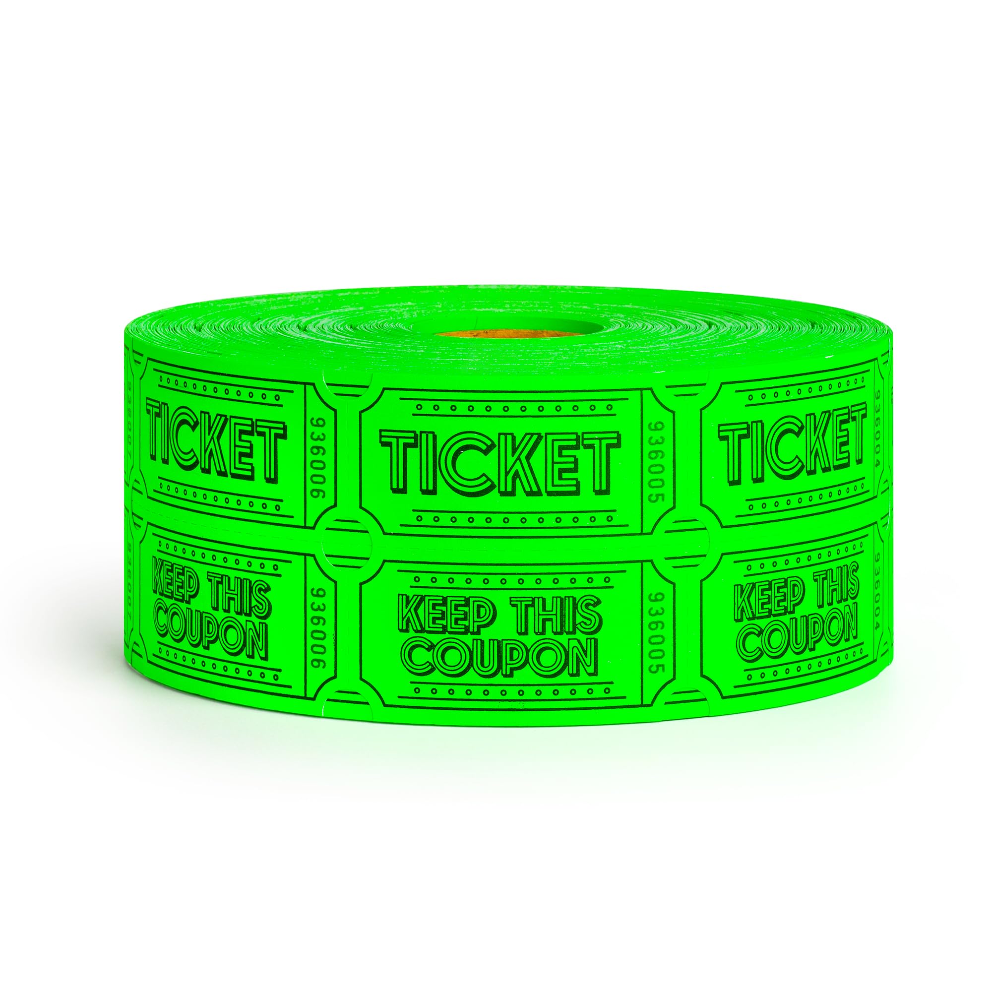 1000 boletos de rifa de doble rollo | Entradas para eventos, bebidas, 50/50, carnaval, aula (verde fluorescente)