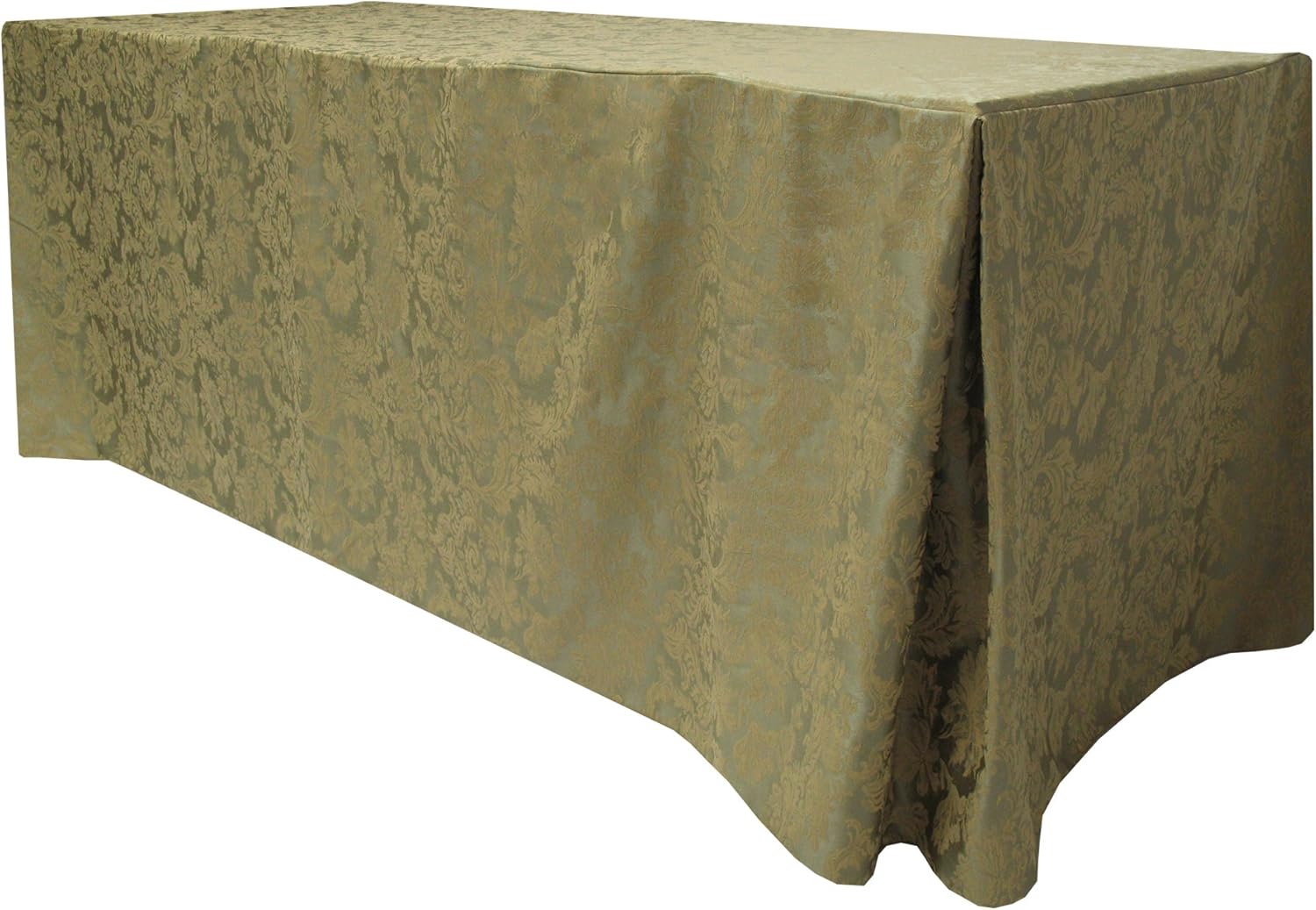 Ultimate Textile -2 Pack- Miranda 4 ft. Damask Fitted Tablecloth - Fits 24 x 48-Inch Rectangular Tables, Sage Green