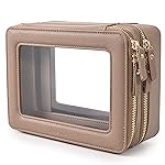 Aveniee Large Clear Makeup Bags, Double Layer Cosmetic Bags with Separate Brush Compartment,Travel Toiletry Bag Train Case,Travel Accessories Organizer for Women,2 Layers,Brown