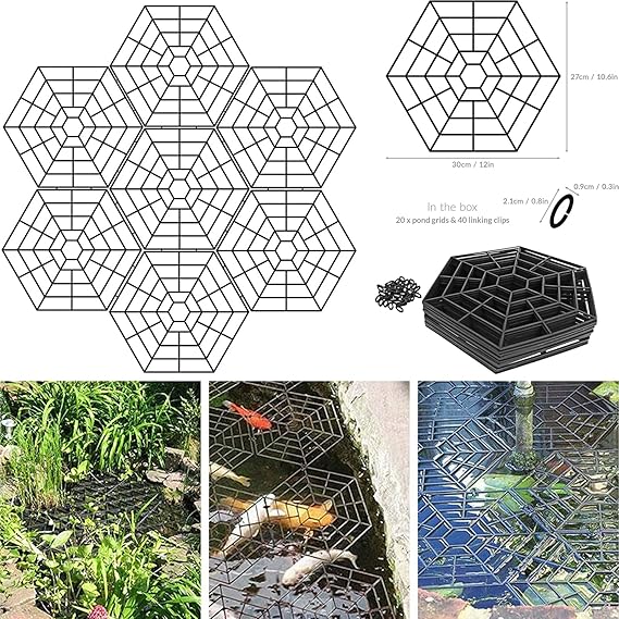 Image Yorkshire Homeware Interlocking Connectable Pond & Fish Black Guard Protector Plastic Floating Net Rings Protective Covers Net Protector Floating Heron Deterrent Protection Guards (Pack Of 20)