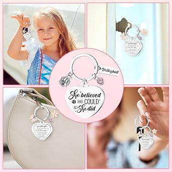 Volleyball Keychains Gifts for Girls - She Believed She Could so She Did, Players Coach Inspirational Keychain for She Her