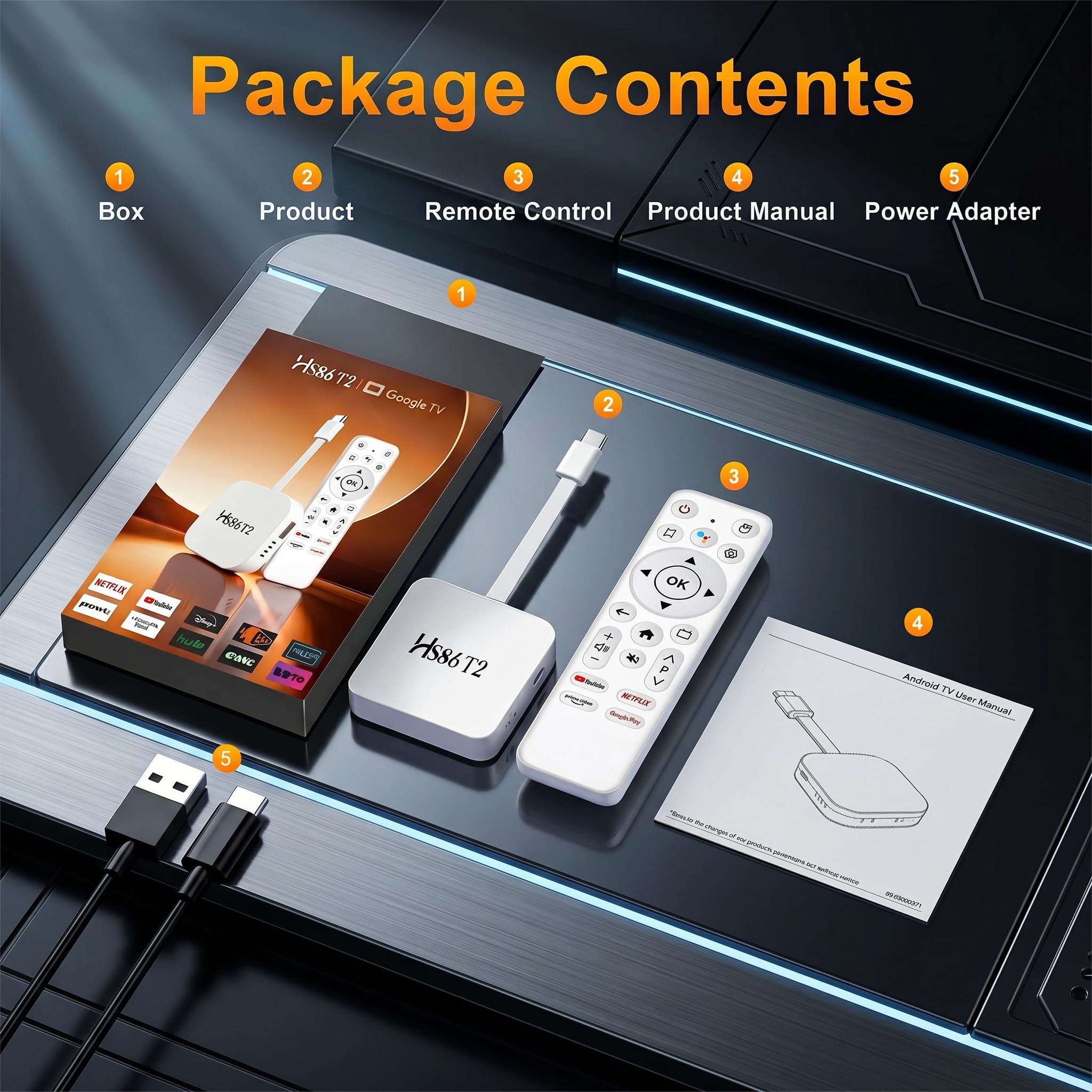 Mini TV Stick Android Box 4K Ultra HD Dispositivo di Streaming, Android 14.0 TV Stick Box 2 GB 16 GB HDR10 2.4G/5G WiFi6 BT 5.0, Smart Lettore Multimediale in Streaming e Telecomando Vocale H86 PROT2