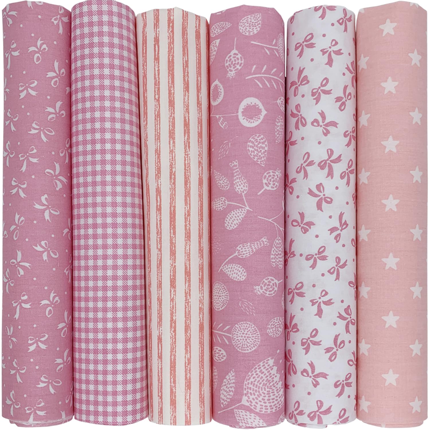 aufodara 6Pcs Cotton Fabric Bundle Squares 50x50cm, Pure Cotton Tissue, Stylish Patterns Home Cloth Bundles for Sewing Quilting Patchwork DIY Crafts (Pink)