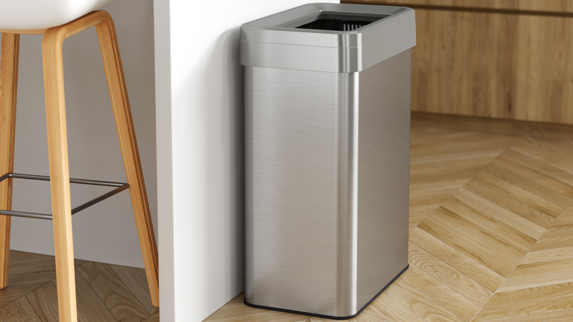 Image of iTouchless 18 Gallon Rectangular Open Top Trash Can and Recycle Bin with Dual AbsorbX Odor Filters, Space-Saving Large Capacity Commercial Grade 68L Receptacle for Home Office, Garage, Stainless Steel