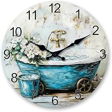XNM Farmhouse Wooden Wall Clocks Battery Operated 10 Inch Small Blue Wall Clock for Living Room Bedroom Vintage Bathtub Wall Clock Non Ticking