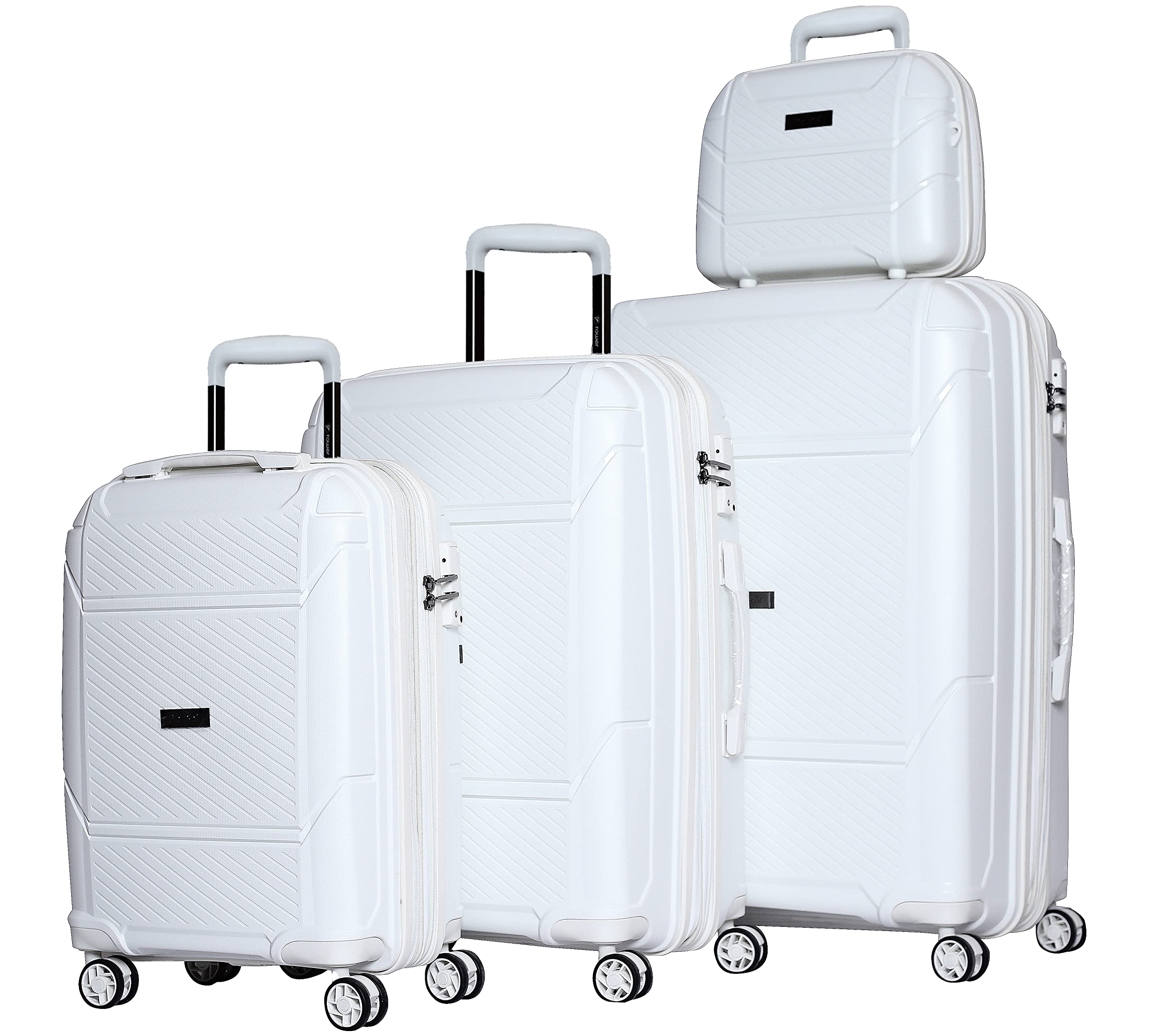 Suitcase Set of 4 Hard Shell Lightweight Luggage Set - With Spinner Wheels & 3 Digit Number Lock-Set of 4 Trolley Bags Cosmetic Bag (20/24/28/14 Inches) (White)